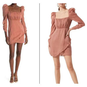 ASTR The Label | Mauve Shimmer Puff Sleeve Layered Ruffle Mini Dress